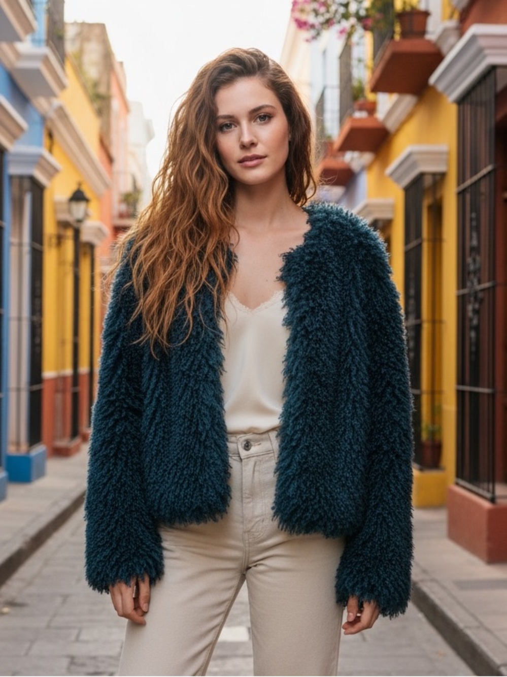 Du Monde fuzzy shag jacket faux fur jacket l